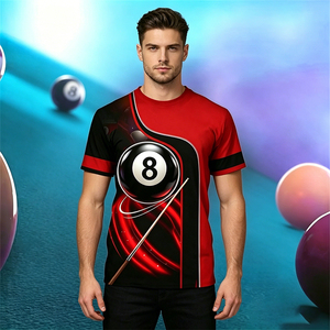 Camiseta Deportiva de Billar para Hombre S.Q.F, Roja y Negra, con Estampado Digital 3D, Estilo Vintage, 100% Algodón, Manga Corta, Transpirable - Product Image 6