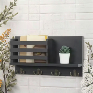 Porte-clés multifonctionnel en bois pour porte-monnaie <span class=keywords><strong>personnalisé</strong></span> facile à installer avec 4 crochets en métal pour la décoration intérieure - Product Image 1