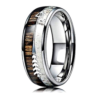 SZ CHENG JEWELERS Vogue joyería tungsteno banda anillo 8MM cúpula ciervo asta <span class=keywords><strong>Koa</strong></span> madera y flecha con incrustaciones hombres anillos de boda - Product Image 4