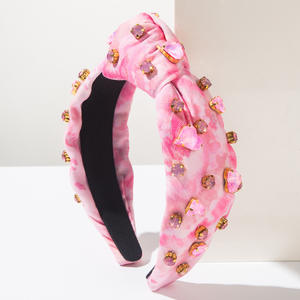 Diadema de moda con efecto tie-dye, borde ancho y pedrería rosa, accesorio para el cabello anudado - Product Image 5