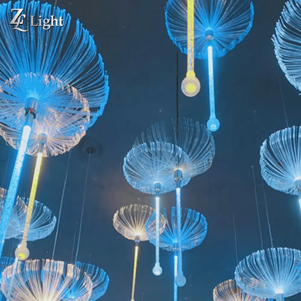 LED Glasfaser Blumen lampe Pendel leuchte Quallen Fiber Optic Hanging Warm Lights