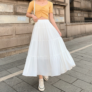 Nouvelle jupe blanche d'été, style gâteau, amincissante, mi-longue, coupe trapèze, <span class=keywords><strong>demi</strong></span>-longueur, grandes tailles, unie - Product Image 1