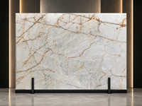 Dalle de quartzite Cristallo Gold pour panneau rétroéclairé à veines cristallines, comptoir flottant, bar, table à manger, surface sur mesure
