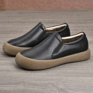 Chaussures d'hiver en cuir véritable pour hommes, à enfiler, bout rond, doublure en peluche, chaudes et confortables, semelle extérieure en caoutchouc, semelle intermédiaire en EVA, type botte à la cheville - Product Image 4