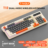 T-WOLF T12 Keyboard Nirkabel Dual-mode Keyboard Gaming Ergonomis Koneksi BT/2.4G 98 Tombol Pengaturan Meja untuk Laptop/desktop/tablet