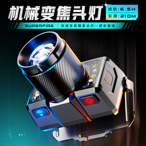 Lampe frontale LED Superfire 2400Mh rechargeable avec capteur de zoom, éclairage d'urgence extérieur - Product Image 4