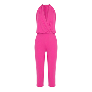 Viviblook D26JP257 Mono informal para mujer, mono sexy sin mangas con cuello en V y hombros descubiertos, mono de longitud media de color sólido - Product Image 6