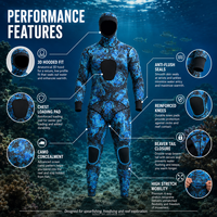 Combinaison de plongée thermique en néoprène camouflage 2 pièces avec capuche pour la pêche sous-marine