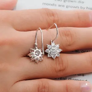 5mm 925 Sterling Silver Round Flower Hoop Earrings Fashion Jewelry DEF VVS Moissanite Gemstone Drop Earrings