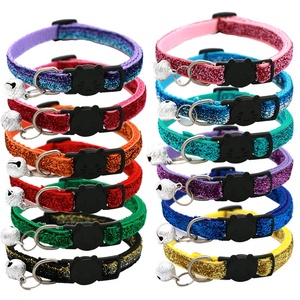 Modern Simple Cat&amp;Dog Collar with Bell Safety Buckle Glitter Velvet Face Design All Seasons - Product Image 1