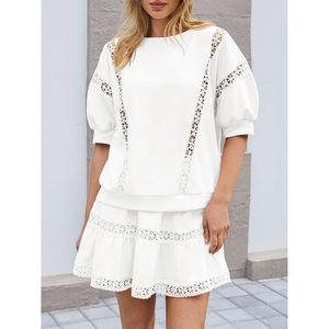 Conjunto de 2 Piezas para Mujer Fisoew con Encaje, Manga Corta, Estilo Dulce de Verano, Tejido Transpirable, Estilo Coqueta - Product Image 2