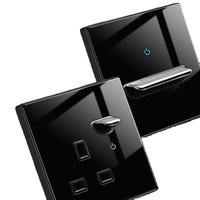 Interrupteur mural en verre trempé noir, panneau LED, prise européenne 16A, interrupteur à bascule rétro, prise universelle EU/UK, 2 prises USB