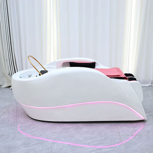 Lit de lavage de cheveux de luxe moderne 4D avec <span class=keywords><strong>massage</strong></span> électrique et vapeur, mobilier de salon de coiffure rose - Product Image 3