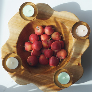 Juego de vajilla de madera maciza de cedro hecho a mano con candelabro, diseño minimalista para fiestas, vajilla occidental. - Product Image 3