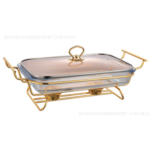 Recipiente Rectangular de Vidrio para Buffet, Resistente al Calor, para Calentar Alimentos, Uso en Hoteles, Color Dorado - Product Image 4