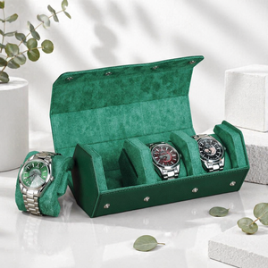 Étui de voyage hexagonal portable en cuir véritable pleine fleur fait main pour 3 montres, boîte de rangement anti-rayures pour montres-bracelets pour hommes - Product Image 1