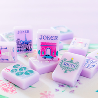 Meistverkaufte Fliederfarbene Pariser Mahjong-Steine, Einlagige Gravierte Spielsteine für Indoor-Kinderfeste, Elegante Unterhaltung