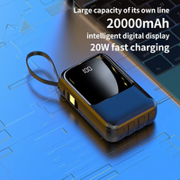 Batterie externe compacte 20000 mAh 20W avec quatre câbles de charge rapide, chargeur portable, alimentation numérique grande capacité
