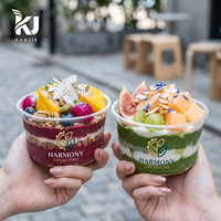 Conteneur en PET personnalisé imprimé de 8/12/14/16/24/32 oz, bol à salade de fruits, smoothies, avec couvercle, bols à açaï, bols en plastique transparent personnalisés