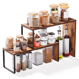 Estante de cocina multicapa de hierro y madera, organizador de especias para encimera, tipo vertical, para alimentos, artículos diversos y utensilios de cocina. - Product Image 1