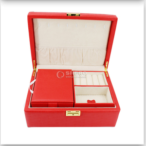 Caja de Almacenamiento de Joyas de Viaje Portátil Personalizada de Fábrica, Simple, de Cuero PU Rojo, Organizador de Joyas para Aretes y Collares con Cierre - Product Image 2
