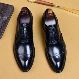 Nouvelles Chaussures Habillées Homme 2025 en Cuir Véritable Style Brogue Britannique, en Cuir de Vachette Pleine Fleur, Bout Pointu, pour Affaires - Product Image 3