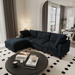 Sofá Seccional Modular Marrón ATUNUS <span class=keywords><strong>de</strong></span> 3 Plazas Estilo Retro Americano Moderno <span class=keywords><strong>de</strong></span> Pana Gruesa a Rayas para Sala <span class=keywords><strong>de</strong></span> Estar - Product Image 1