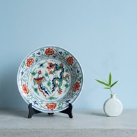 Assiette décorative en porcelaine Wucai Dragon Phoenix peinte à la main, assiette murale en céramique traditionnelle chinoise