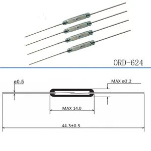 Alta precisión ORD624 normalmente abierto 2 cables interruptor de lengüeta seca de vidrio magnético