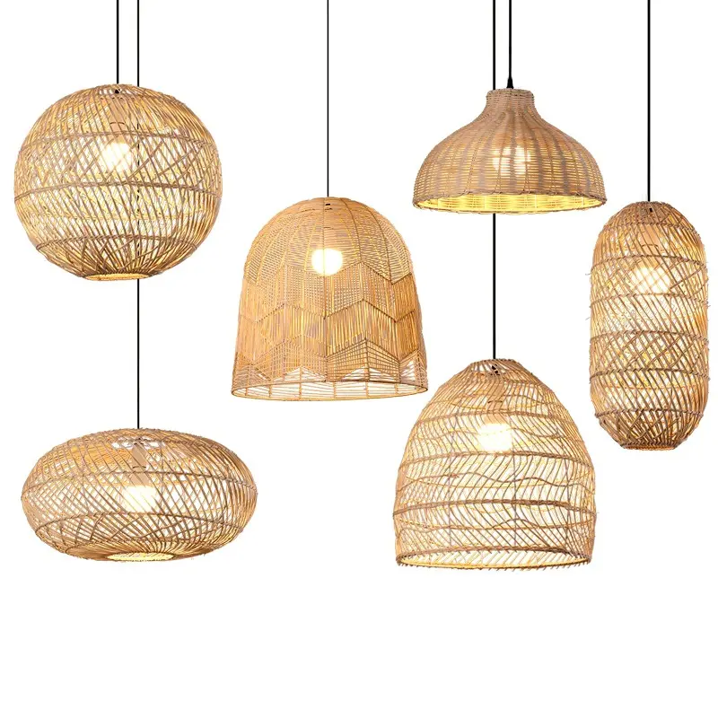 New Vintage Bamboo Wicker Rattan Wave Shade Pendant Light Hanging Ceiling Lamp Fixture Home Decor Bamboo decor hanging lights