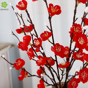 QIHAO Artificial Plum Blossom Red Silk Flower Vase Flowers For Chinese New Year Home Decor High Simulation - Product Image 1