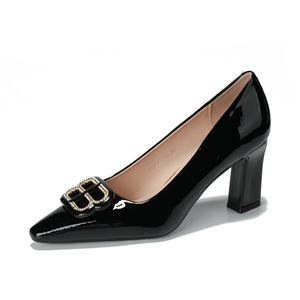 Escarpins en cuir verni 7188B-210 pour femme, à bout pointu, talon carré, semelle en caoutchouc, avec boucle, chaussures de bureau, talon haut 5cm-8cm - Product Image 5