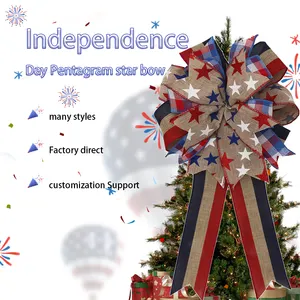 Праздник независимости, украшения с бантом в красном, белом, синем, Праздничные рождественские украшения из шелковой ленты для гостиной, упаковка для домашнего декора