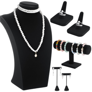 Expositor de Joyería de Terciopelo Negro: Busto de Maniquí para Collares, Anillos, Pendientes y Pulseras para Mostrador de Joyería - Product Image 1