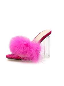 CSS22 new 2019 ladies square <strong>clear</strong> <strong>heels</strong> fur <strong>mules</strong> block <strong>heel</strong> women <strong>heels</strong> slides - Product Image 4