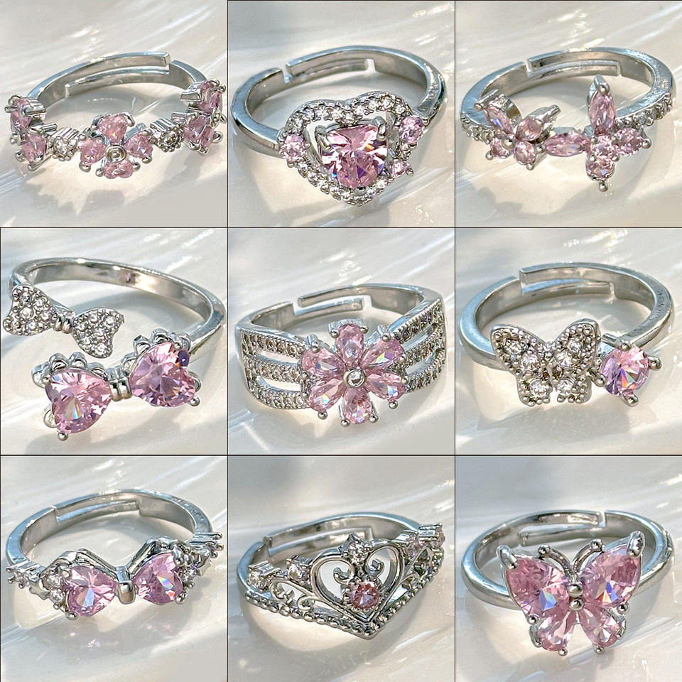 Hot Sale Open Ring for Women High-End Geometric Zircon Heart Band ...