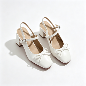 Zapatos de Tacón Medio con Punta Cuadrada, Diseño Slingback, Correa con Lazo y Suela Roja, para Primavera/Verano, Ideales para Oficina y Eventos Formales, para Mujer - Product Image 1