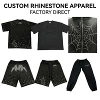 Shorts en molleton pour hommes, personnalisables avec logo de marque OEM, strass et diamants thermocollés, style streetwear décontracté, effet bling-bling, vente en gros