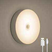 Lampe LED ronde à détecteur de mouvement pour armoire de cuisine, sans fil, rechargeable par USB, éclairage mural, pour placard, lampe de nuit d'urgence