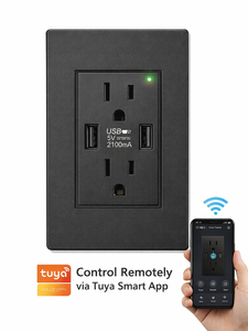 Prise murale américaine <span class=keywords><strong>LE</strong></span> en verre noir 6 broches avec prise de charge rapide USB Type A et Type C 20W, 15A, 2 sorties, IP24, 110-250V - Product Image 1