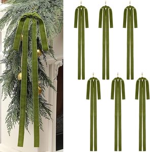 厂家直销 6 件装天鹅绒丝带蝴蝶结 - 大号质朴中性复古圣诞树装饰品 楼梯树装饰品 - Product Image 1