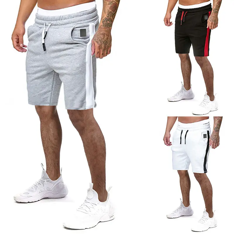 Custom Logo Casual Men's Shorts Draw String Cotton Shorts White Stripe Gym Short For Men