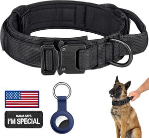 Adjustable Training Nylon <b>Dog</b> Collar with Control Handle and Heavy Metal Buckle, Patches and Airtags Case - Product Image 4