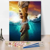 Kit de peinture par numéros en acrylique Croix de Jésus pour adultes, Peinture à l'huile religieuse personnalisée DIY sur toile Décoration murale