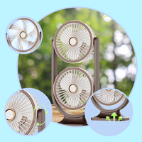 Ventilateur double tête 2 en 1 360° °   Ventilateur de bureau rechargeable rotatif avec veilleuse, ventilateur de table à piles pour la maison et le bureau