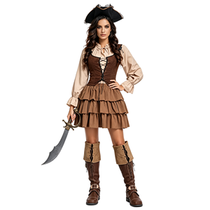 Costume de <span class=keywords><strong>pirate</strong></span> des Caraïbes médiéval pour couple, avec cagoule, corset pour <span class=keywords><strong>femme</strong></span>, jupe à volants, gilet et pantalon pour homme, tenue de capitaine pour fête d'Halloween - Product Image 2