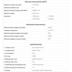 Cobre subterráneo lleno de gelatina 1800 par 2400 P 26awg Teléfono Cable trenzado RJ11 50/2400 par 2 núcleo cable de teléfono al aire libre - Product Image 6