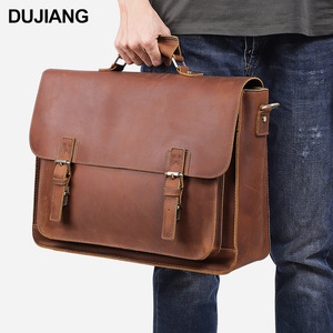 Dujiang Genuine <b>Leather</b> <b>Briefcase</b> Large Capacity Men's Business Laptop Bag Shoulder Crossbody Bag - Product Image 1