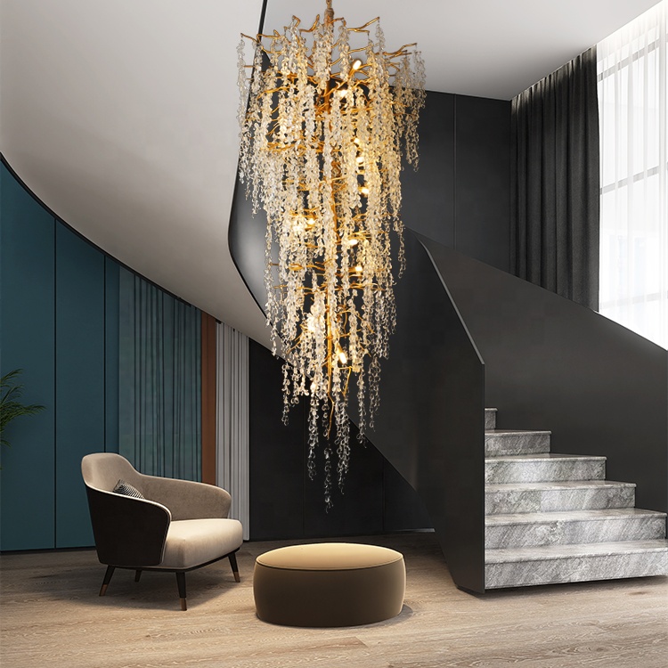 Luxury Modern Copper Chandelier Lighting Decorative Branch High Class Crystal Lamp Wedding Villa Pendant Light for bedroom