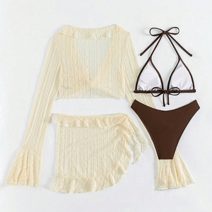 Nouvel ensemble quatre pièces pour femme : Robe <span class=keywords><strong>de</strong></span> plage longue en maille anti-UV, paréo <span class=keywords><strong>de</strong></span> maillot <span class=keywords><strong>de</strong></span> <span class=keywords><strong>bain</strong></span> et ensemble bikini - Product Image 4